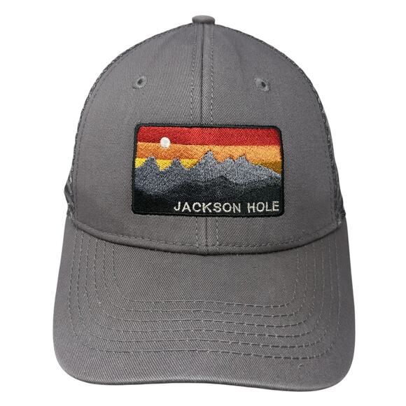 Jackson Hole Snapback Trucker Hat Gray One Size Adjustable Embroidered Blue84 - Picture 1 of 8